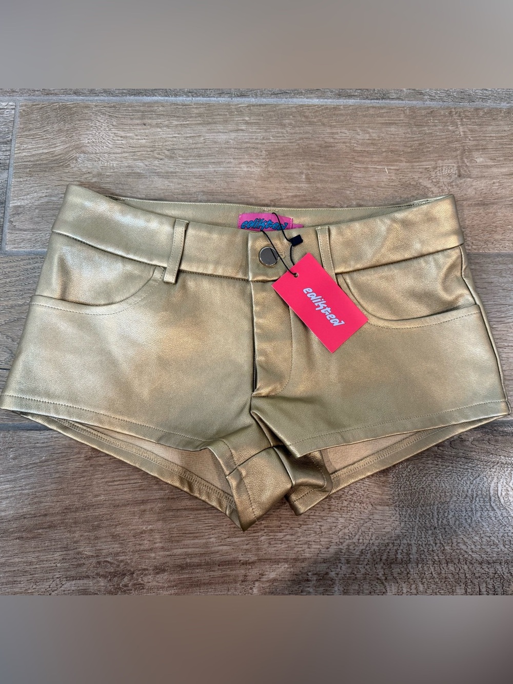 NWT NEW Edikted Metallic Gold Micro Shorts XS